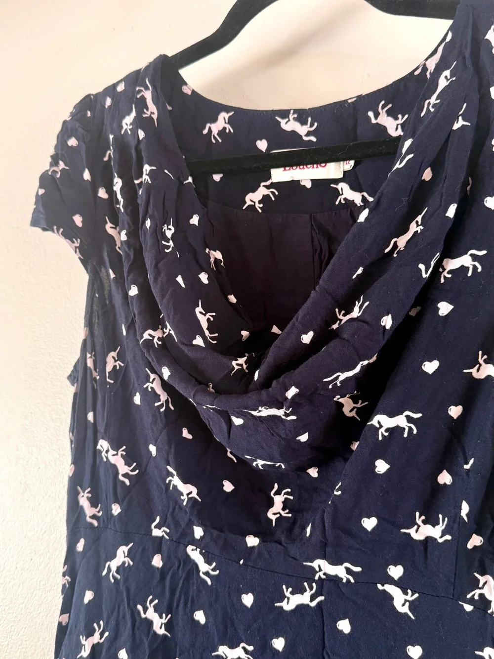 Louche | Paloma Unicorn Cowl Neck Dress, Navy in 12 UK